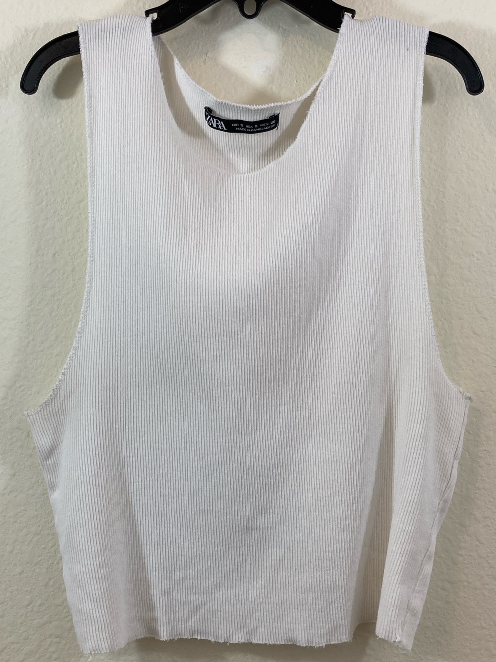 Zara White Ribbed Cropped Tank Top Size S Stretch